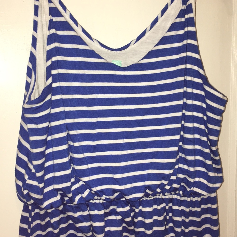 Blue and white striped dress. Large